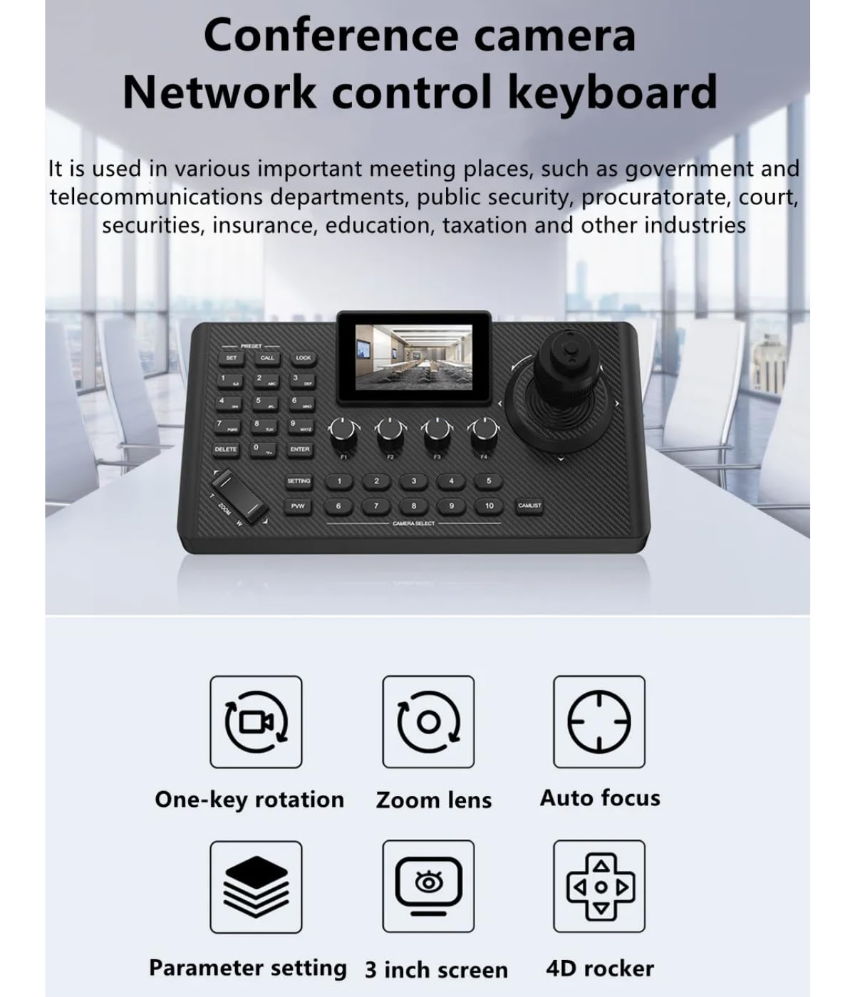 Controlador NDI PTZ Joystick para Câmera PTZ, Rede PoE Teclado 4D